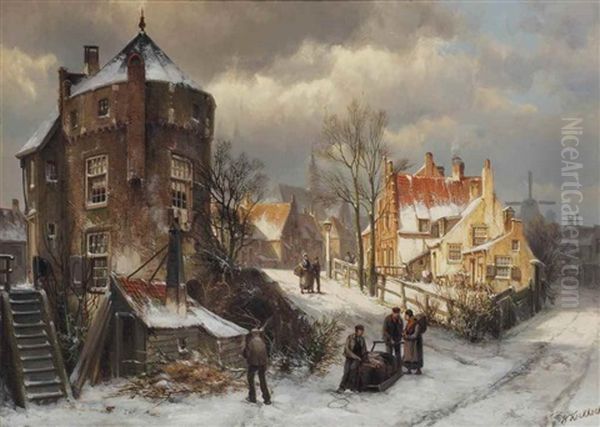 A Winter's Day In Alkmaar Oil Painting by Willem Koekkoek