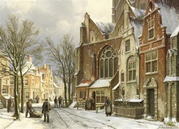 View Of Zutphen In The Snow Oil Painting by Willem Koekkoek