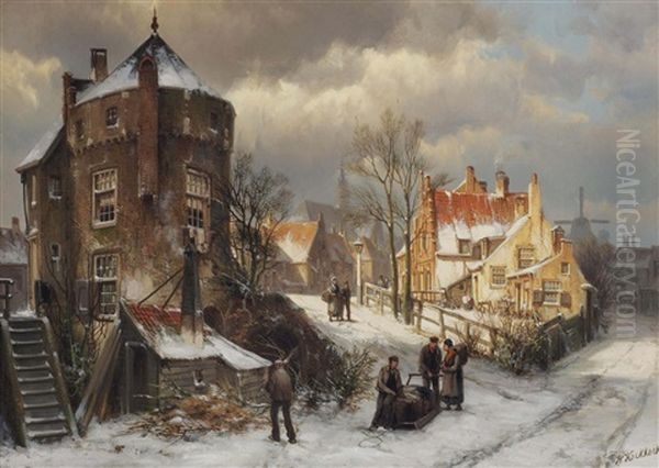 A Winter's Day In Alkmaar Oil Painting by Willem Koekkoek