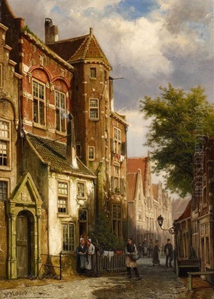 Strasenszene In Einer Hollandischen Stadt by Willem Koekkoek