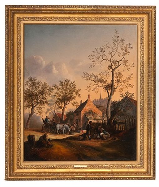 Village Scene With Carriage Oil Painting by Willem Koekkoek