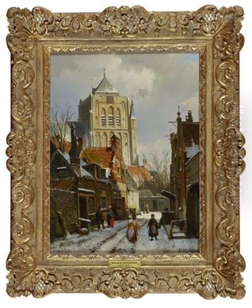 Winter Street Scene In Holland Oil Painting by Willem Koekkoek