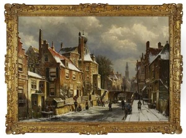 View Of Amsterdam In Winter Oil Painting by Willem Koekkoek