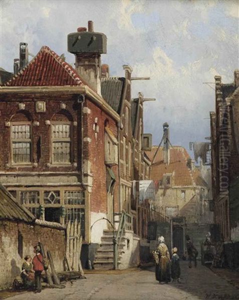 A Dutch Street View Oil Painting by Willem Koekkoek