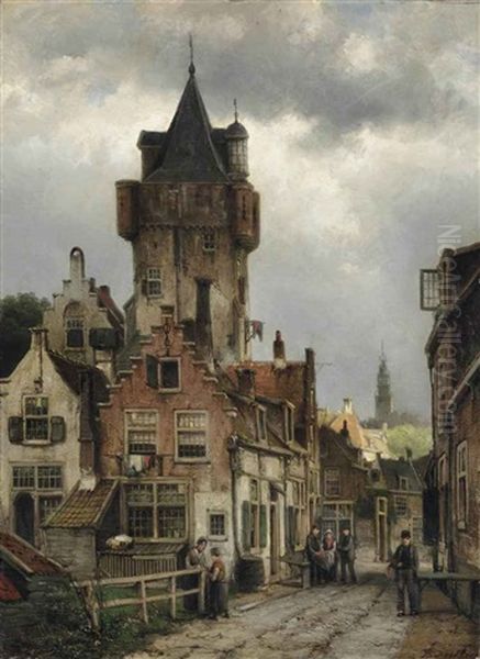 A Capriccio Town View Oil Painting by Willem Koekkoek