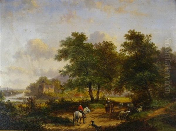 Rider On Horse Approaching Country Village Oil Painting by Willem Koekkoek