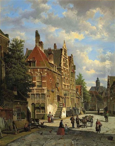 Dutch Town Scene With Figures Oil Painting by Willem Koekkoek