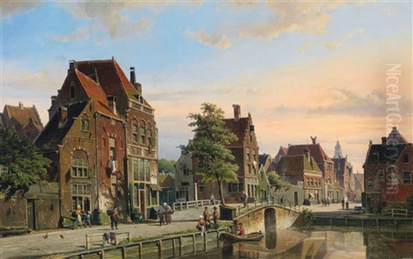 Gracht In Amsterdam Mit Blick Auf Das Rembrandts Huis Oil Painting by Willem Koekkoek