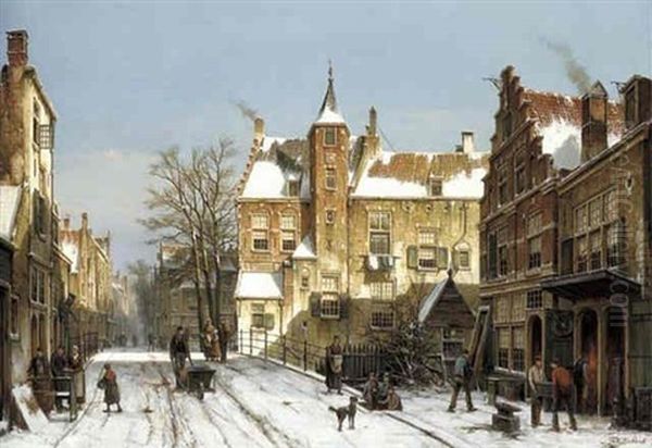 A Town Scene In Winter Oil Painting by Willem Koekkoek