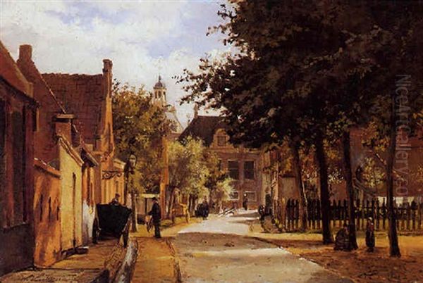 A Dutch Street In Sunlight Oil Painting by Willem Koekkoek