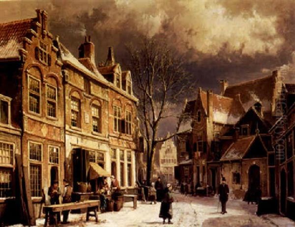 A Dutch Townscene In Winter Oil Painting by Willem Koekkoek