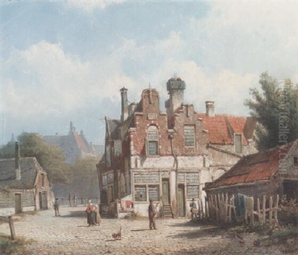 A Dutch Town Scene Oil Painting by Willem Koekkoek