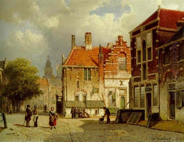 Figures In A Dutch Town Square Oil Painting by Willem Koekkoek