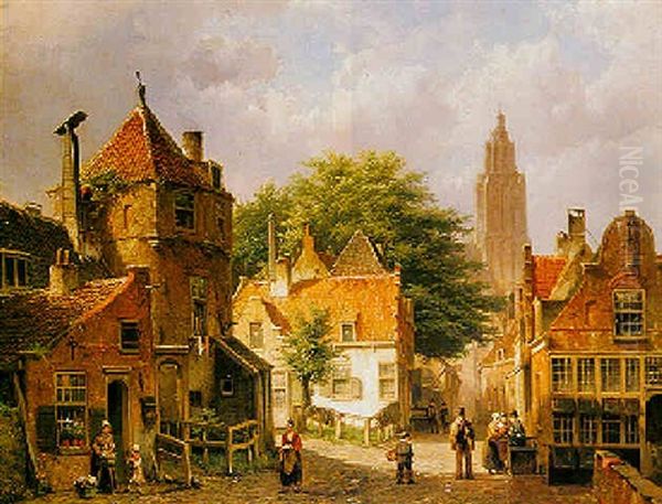 A Dutch Townscene Oil Painting by Willem Koekkoek