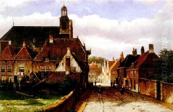 View Of A Dutch Street In Summer Oil Painting by Willem Koekkoek