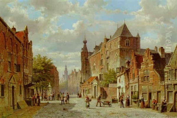 A Town Scene With Figures Oil Painting by Willem Koekkoek