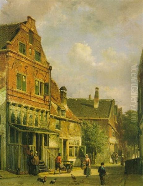 A Dutch Town Oil Painting by Willem Koekkoek