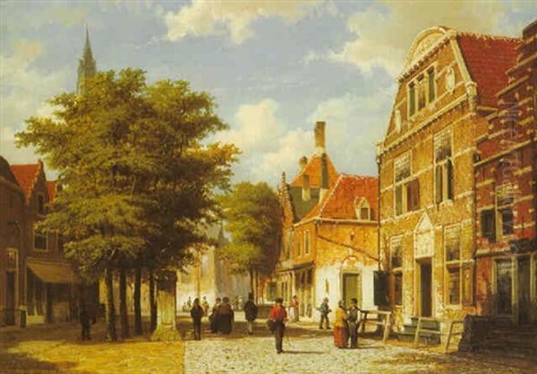 A Dutch Street Scene Oil Painting by Willem Koekkoek