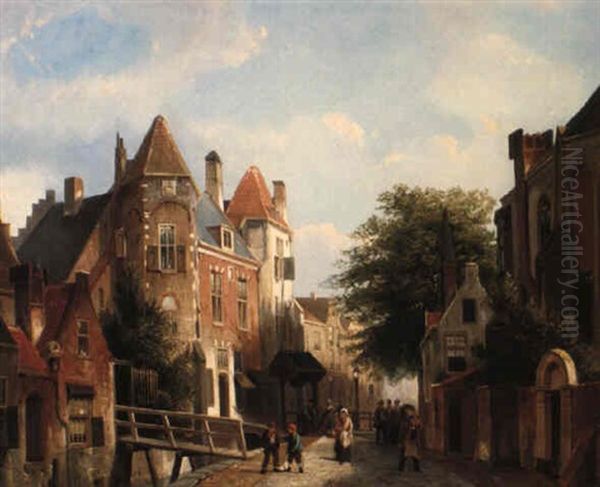 Dutch Street Scene Oil Painting by Willem Koekkoek