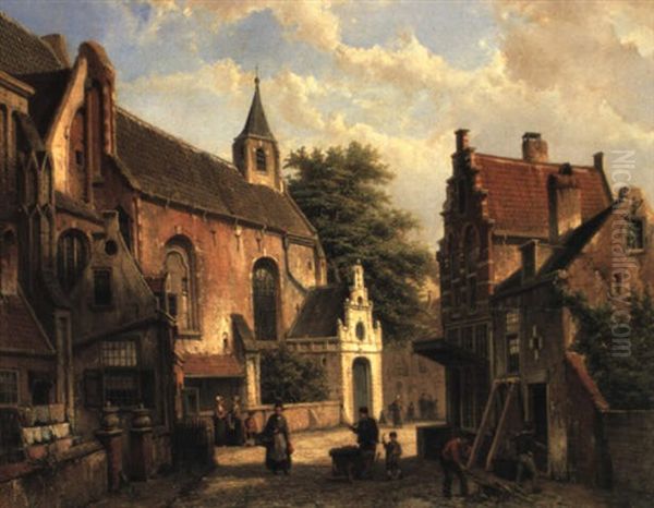 A Street Scene In Delft Oil Painting by Willem Koekkoek