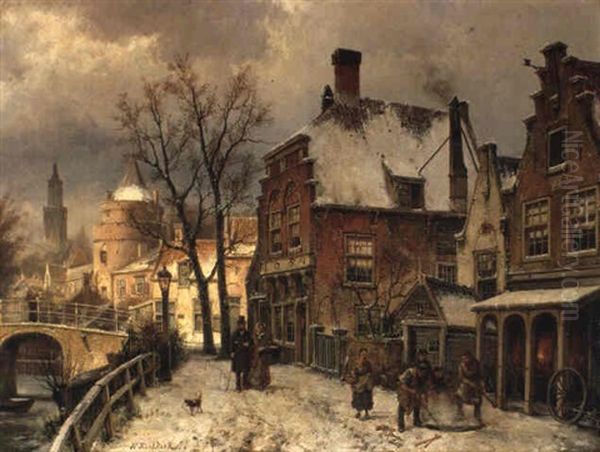 Winter: A Capriccio View In A Town... Oil Painting by Willem Koekkoek