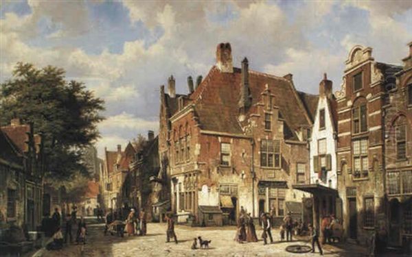 Dutch Street Scene With Figures Oil Painting by Willem Koekkoek