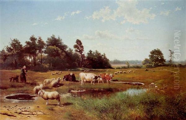 Sommerliche Weidelandschaft Oil Painting by Johan Daniel Koelmann