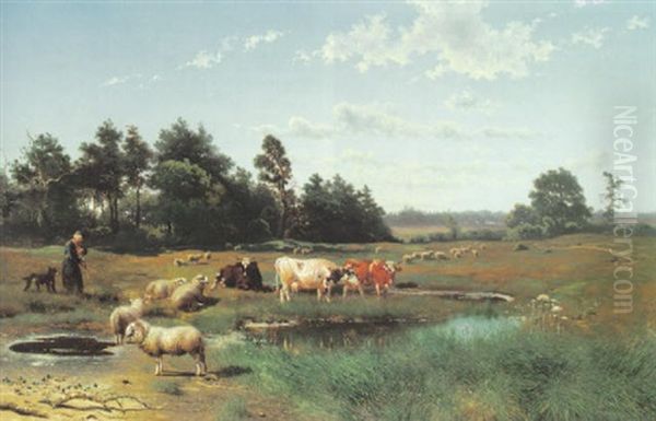 Sommerliche Weidelandschaft Oil Painting by Johan Daniel Koelmann