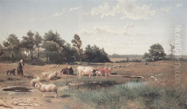 Sommerliche Weidelandschaft Oil Painting by Johan Daniel Koelmann