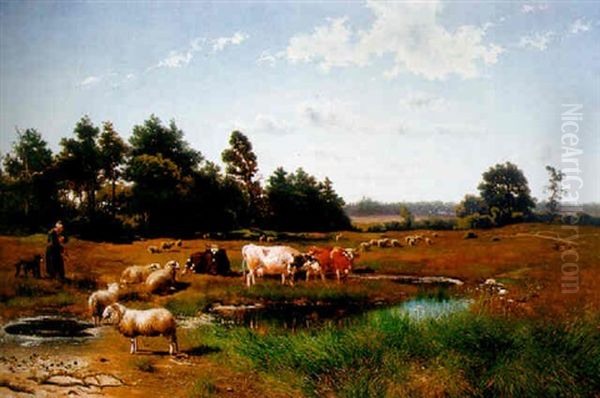 Sommerliche Weidelandschaft Oil Painting by Johan Daniel Koelmann