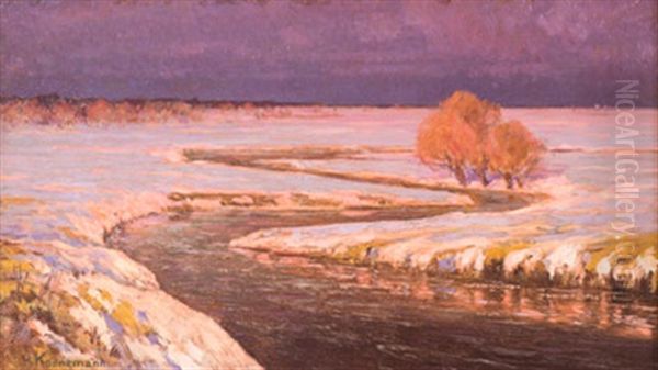 Winterlandschaft Im Sonnenuntergang Oil Painting by Hermann Koenemann