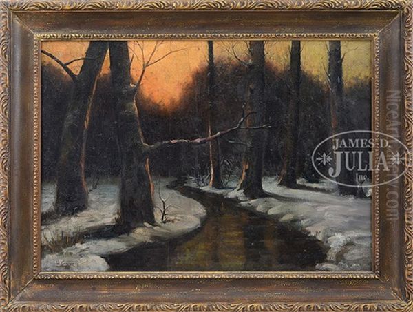 Sunset Winter Scene Oil Painting by Walter Koeniger