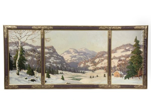 Woodstock Winter, Triptych Oil Painting by Walter Koeniger