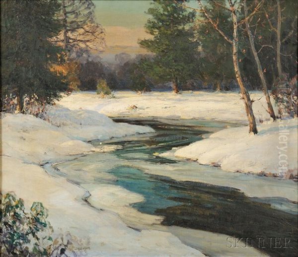 Wintery Stream Oil Painting by Walter Koeniger