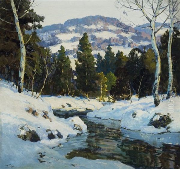 Winter River Oil Painting by Walter Koeniger