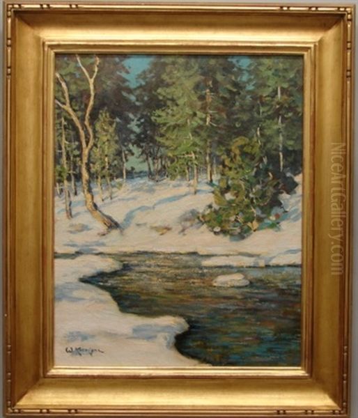 Winter Riverscape Oil Painting by Walter Koeniger