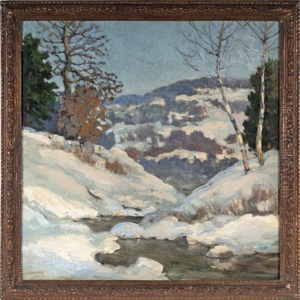 Winter Landscape With Brook Oil Painting by Walter Koeniger