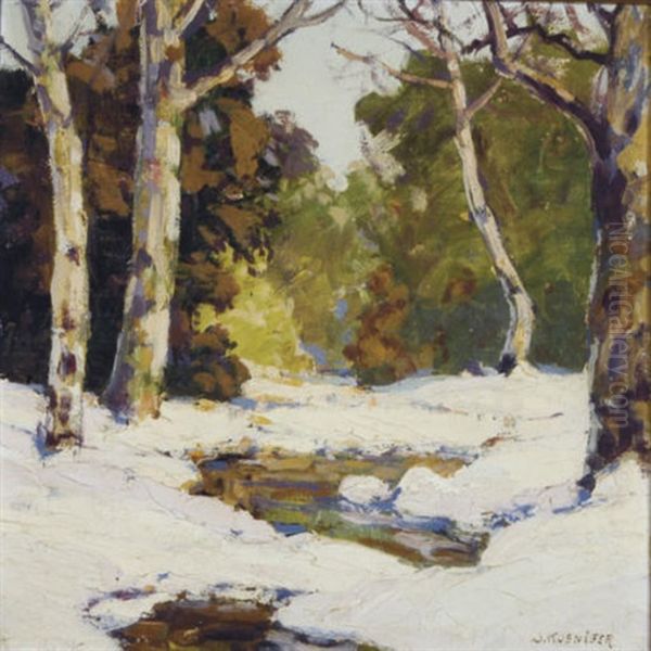 Snowy River Bank In The Woods (+ 1 Other; 2 Works) Oil Painting by Walter Koeniger