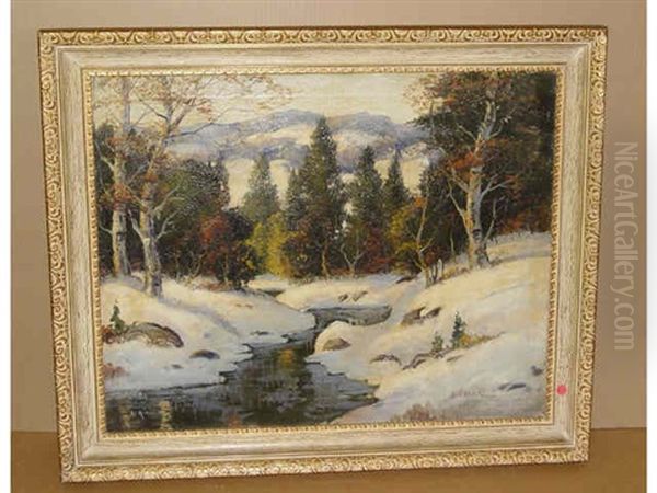 Winter River Scene Oil Painting by Walter Koeniger