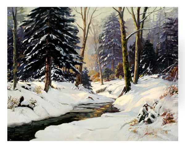 Winter Snow Scene Oil Painting by Walter Koeniger