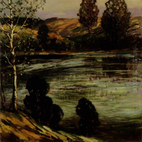 Spring Landscape With Lake Oil Painting by Walter Koeniger