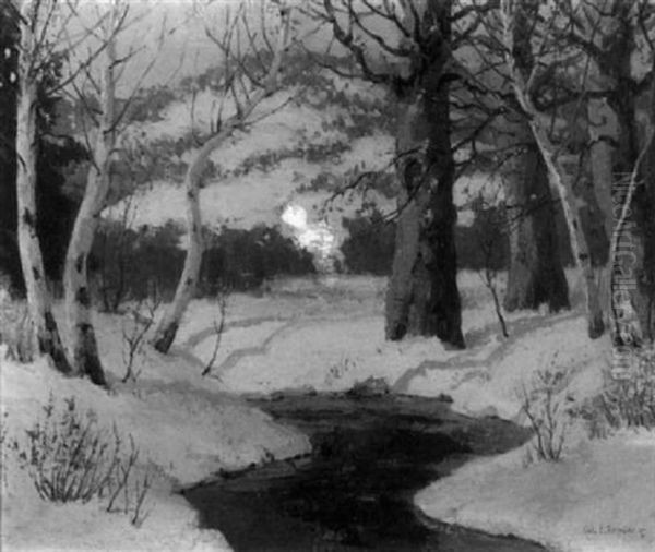 Stream In Winter (woodstock, New York View?) Oil Painting by Walter Koeniger