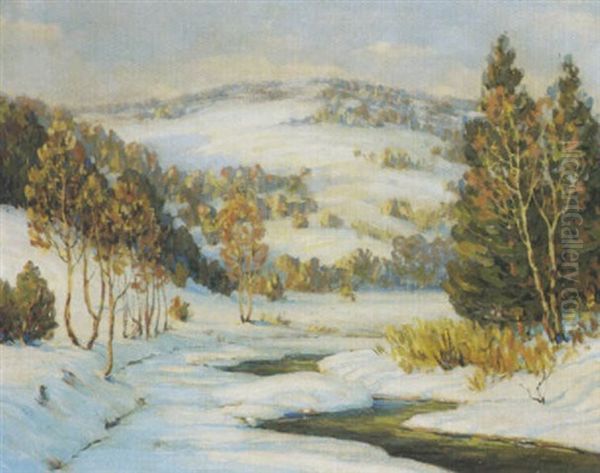 Mountain Landscape In Winter Oil Painting by Walter Koeniger