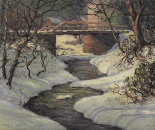 A Winter Stream Oil Painting by Walter Koeniger