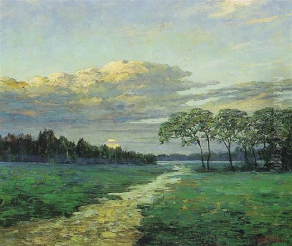 Expansive Landscape At Dusk Oil Painting by Walter Koeniger