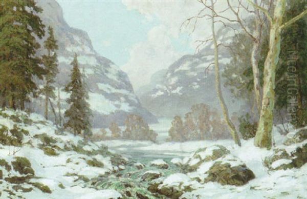 A Stream In Winter Oil Painting by Walter Koeniger