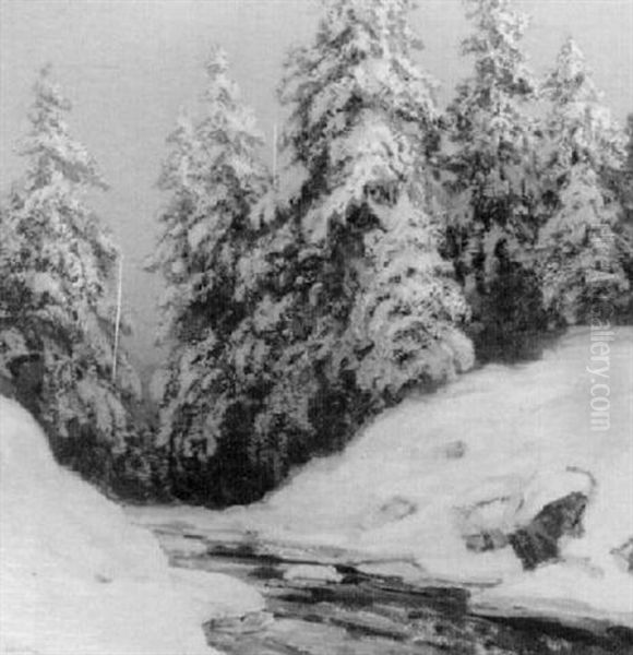 A Creek In Winter Oil Painting by Walter Koeniger