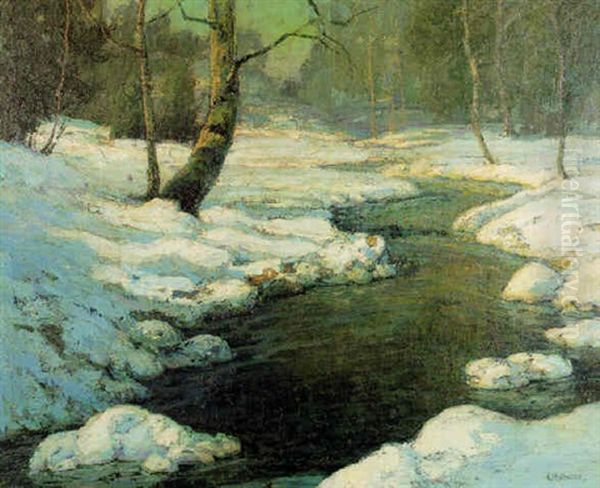 River Landscape In Winter by Walter Koeniger