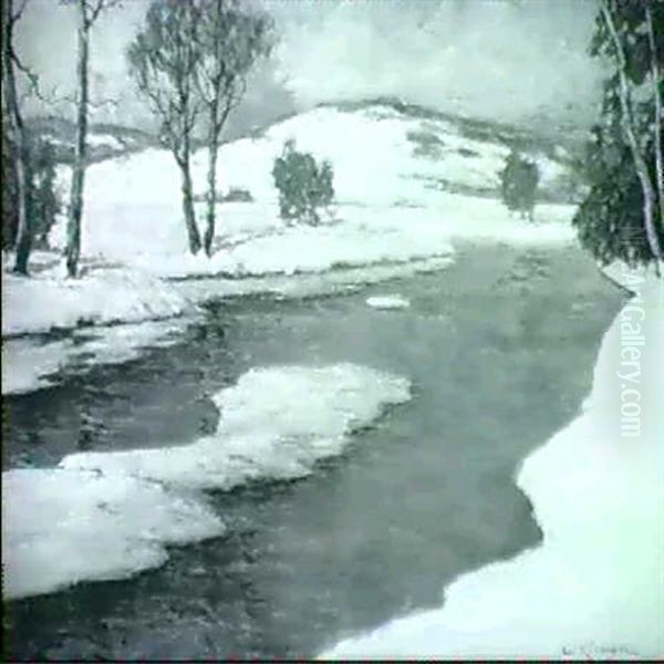 River In Winter Oil Painting by Walter Koeniger