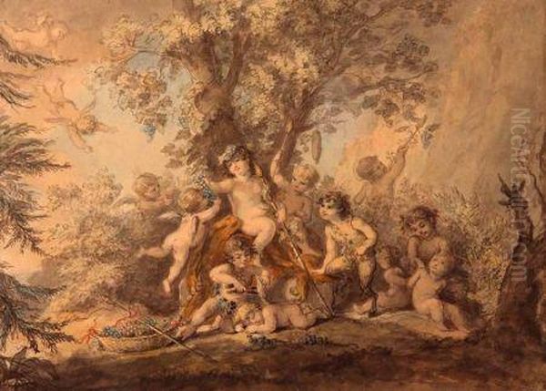 Cherubs In A Woodland Oil Painting by Lady Diana Beauclerk